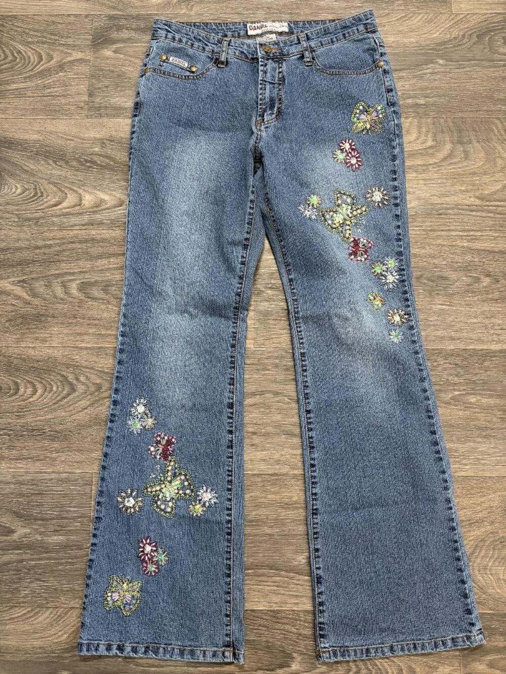 Daniel Y2K Embroidered Sequin Bootcut Jeans 11-12 Butterfly Floral Whimsy Denim